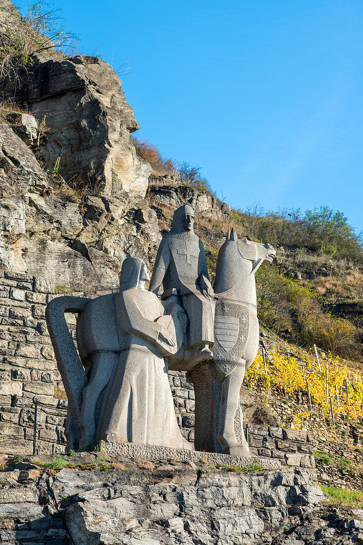 Watstein-Denkmal zum Gedenken an Richard Löwenherz (Richard I, von England) und seinen Retter Blondel, Dürnstein, Wachau, Waldviertel, Bezirk Krems, Niederösterreich, Österreich, Europa