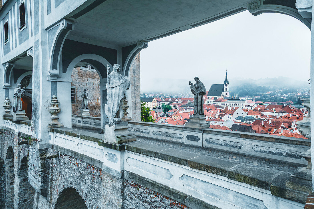 Cesky Krumlov, South Bohemia, Czech Republic, Europe, Saint Vitus Cathedral, UNESCO World Heritage Site, view from the castle