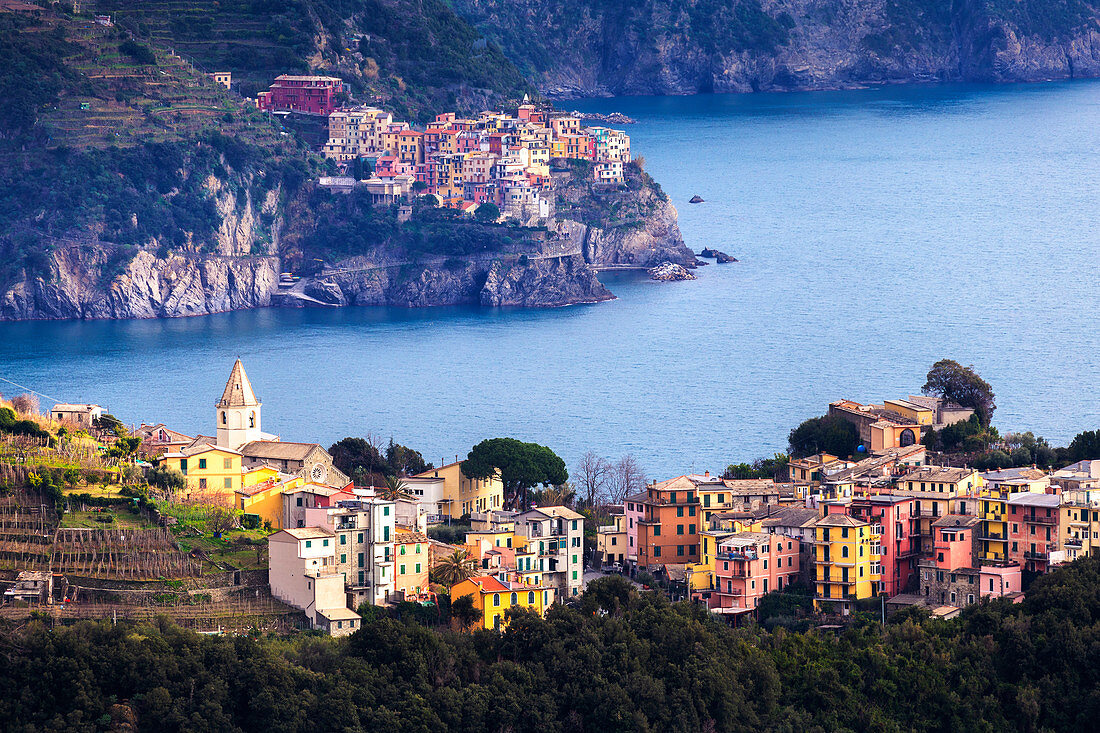 Dorf von Corniglia und von Manarola, Cinque Terre, Ligurien, Italien, Europa