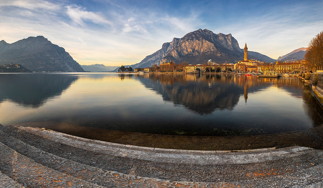 Lecco at sunset, Lecco, Lombardy, Italy, Southern Europe