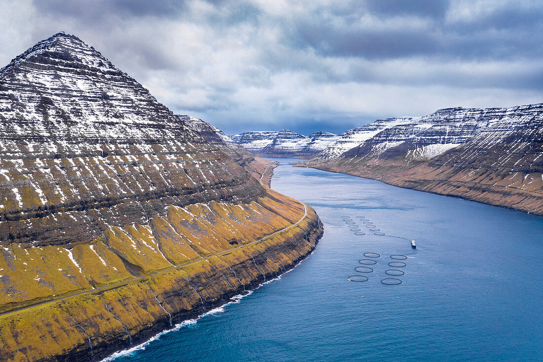 Aerial view from Vidareidi: Vidoy island on the left and Bordoy island on the right (Faroe Islands, Denmark)