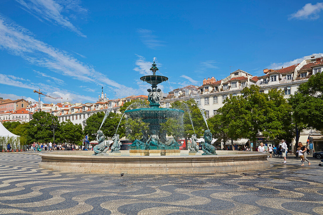 Lissabon, Brunnen am Rossio (Praca dom Pedro IV), Baixa; Distrikt Lisboa, Portugal, Europa