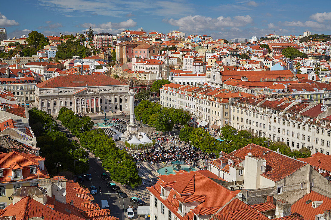 Lisboa, Square, Rossio (Praca dom PedroIV), View from top of the elevator Elevador de Santa Justa, Baixa, District Lisboa, Portugal, Europe