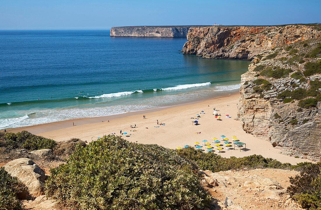 Sandstrand Praia Beliche bei Sagres, Distrikt Faro, Algarve, Portugal, Europa