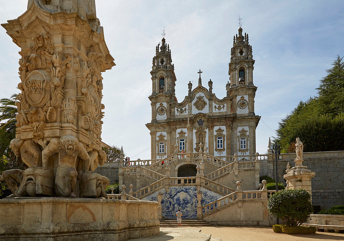 Lamego, Nossa Senhora dos Remédios, Fountain at the Pátio dos Reis, Double staircase, Pilgrims' church, District Viseu, Douro, Portugal, Europe