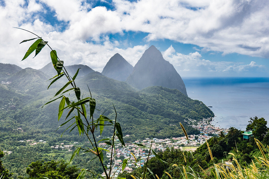 The mountains of Piton and the tropical rainforest, Castries, St. Lucia, Caribbean, West Indies