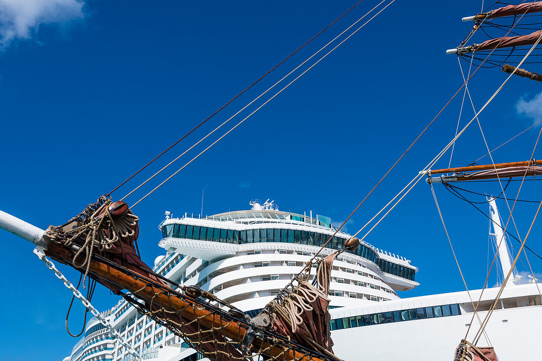 Cruise ship, rigging sailing ship, Bridgetown, Barbados, Caribbean, Lesser Antilles