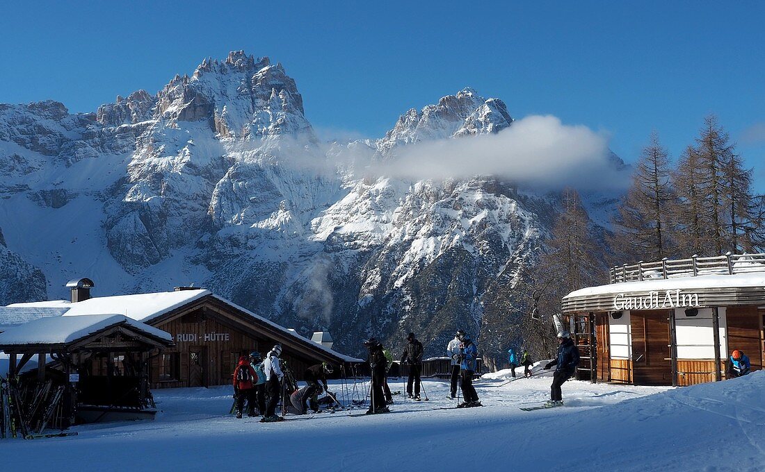 Skiing near Sexten, Dolomites, South-Tyrol, Italy
