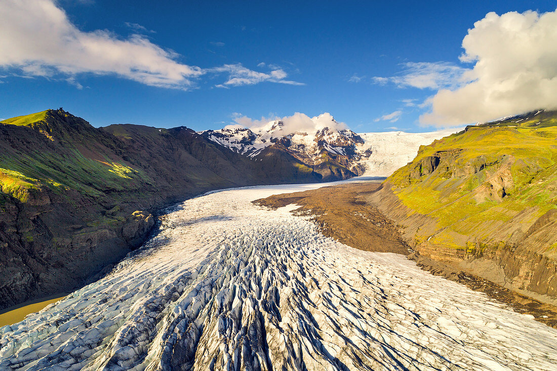 Die Gletscherzunge Svinafellsjökull im Sommer, Island, Europa