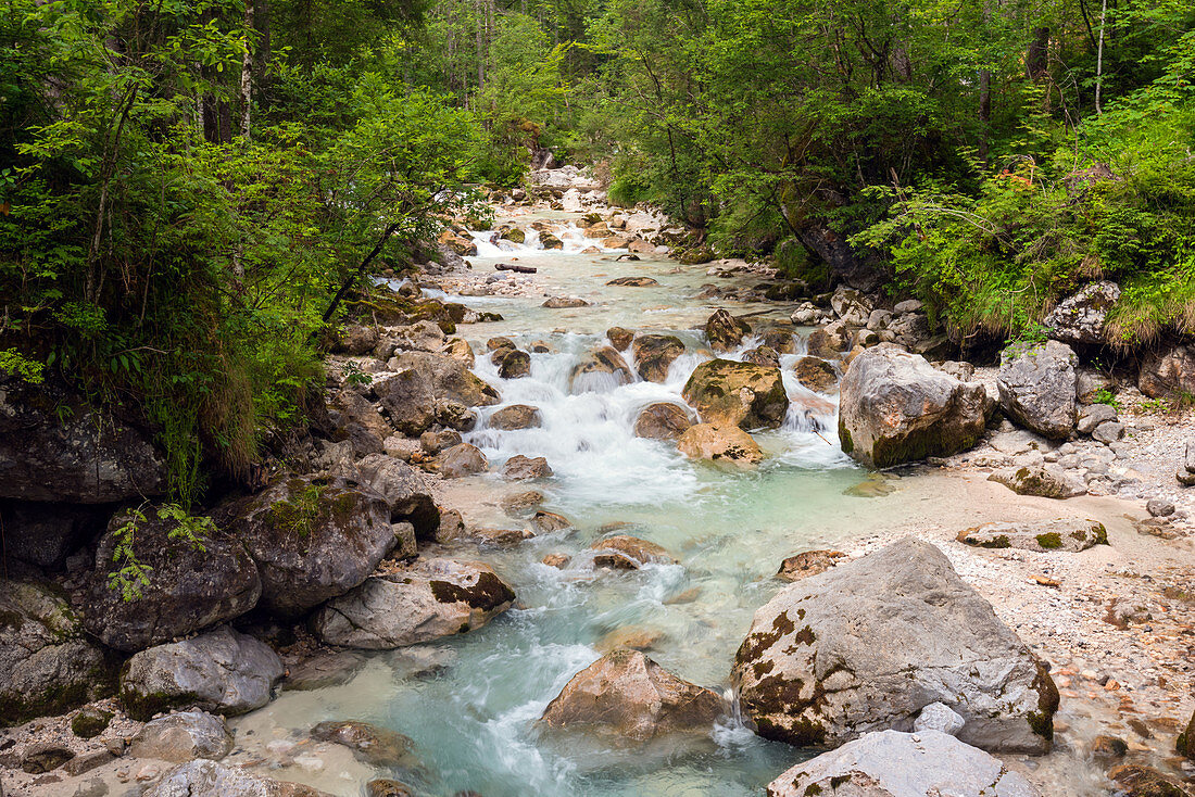 A stream near Hintersee lake in Berchtesgadener Land, Bavaria, Germany, Europe