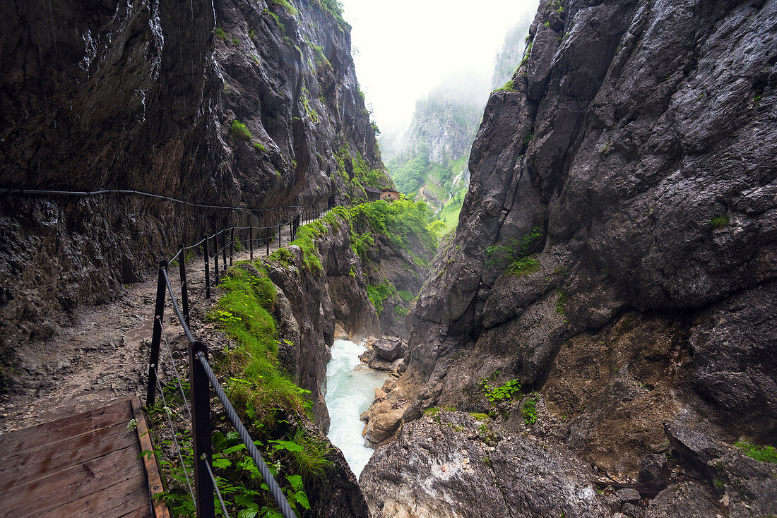 Hiking trail in the Höllental gorge near Grainau, Bavaria, Germany, Europe