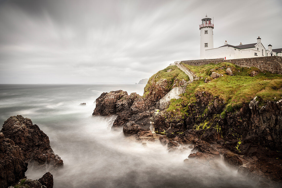 Strong tide at coast around Fanad Head Lighthouse, Letterkenny, County Donegal, Ireland, Wild Atlantic Way, Europe