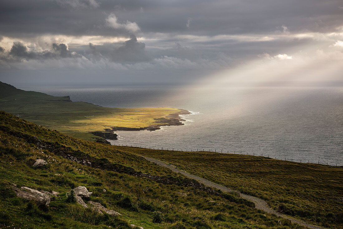 View at surrounding coastline and islands from Geokaun mountain, Valentia Island, County Kerry, Ireland, Wild Atlantic Way, Europe