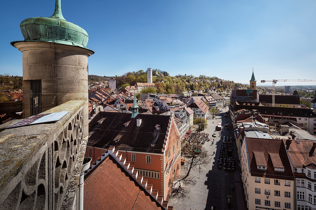 View at historic town centre with Mehlsack Tower and Veits Castle, Ravensburg, Baden-Wuerttemberg, Germany