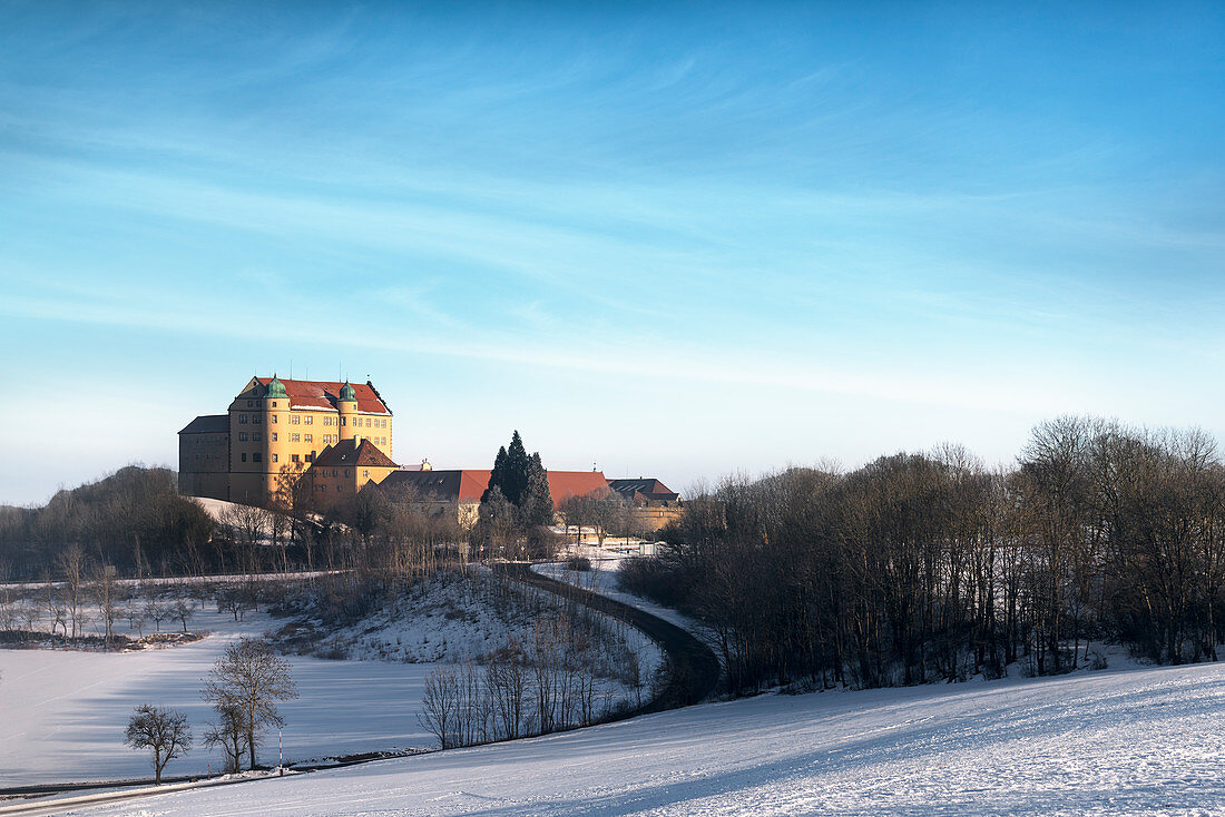 Kapfenburg Castle in winter, Lauchheim close to Aalen, Ostalb District, Swabian Alb, Baden-Wuerttemberg, Germany