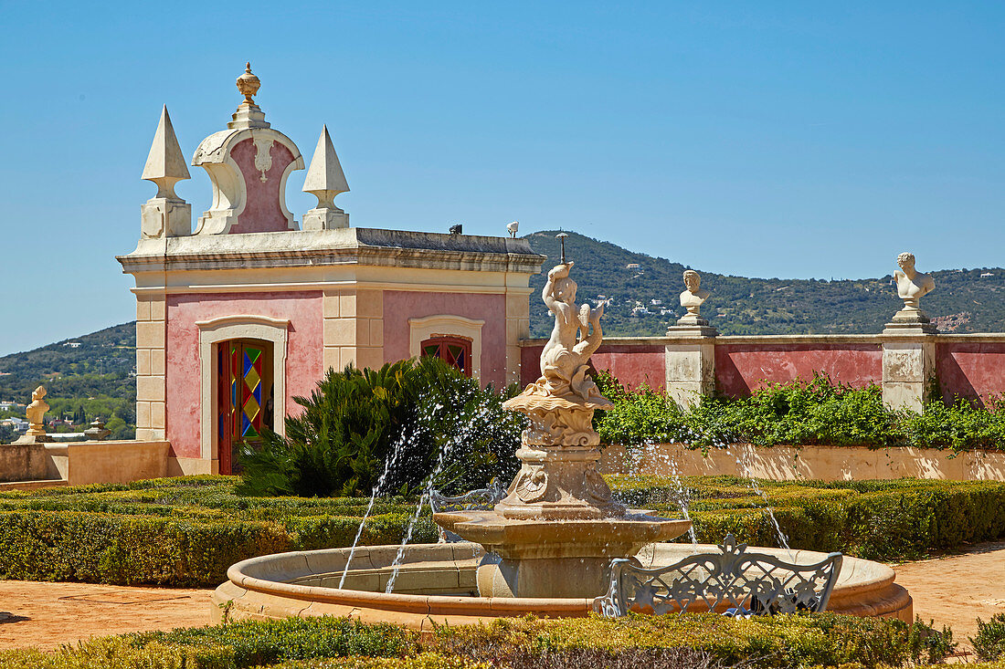 Terrasse Patamar da Casa do Presépio, Palácio de Estói, Rokoko - Nachbau, Pousada, Estói, Distrikt Faro, Region Algarve, Portugal, Europa