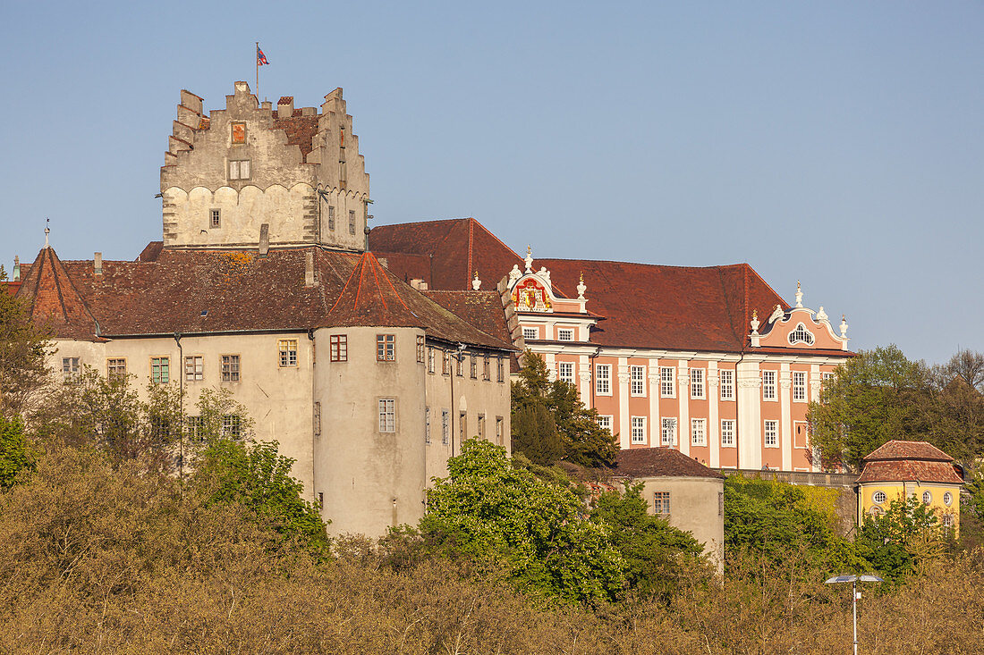 View of castle Meersburg and the New Castle, Meersburg on lake Constance, Baden, Baden-Wuerttemberg, South Germany, Germany, Central Europe, Europe