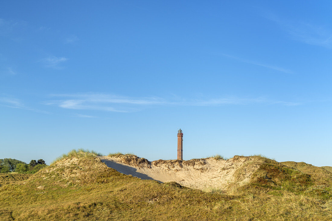 Lighthouse in the dunes on the East Frisian Island Norderney, North Sea, Lower Saxony, Northern Germany, Germany, Europe