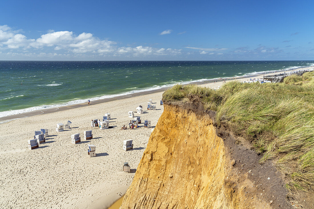 Beach Rotes Kliff with beach chairs in Kampen, North Frisian Island Sylt, North Sea coast, Schleswig-Holstein, Northern Germany, Germany, Europe