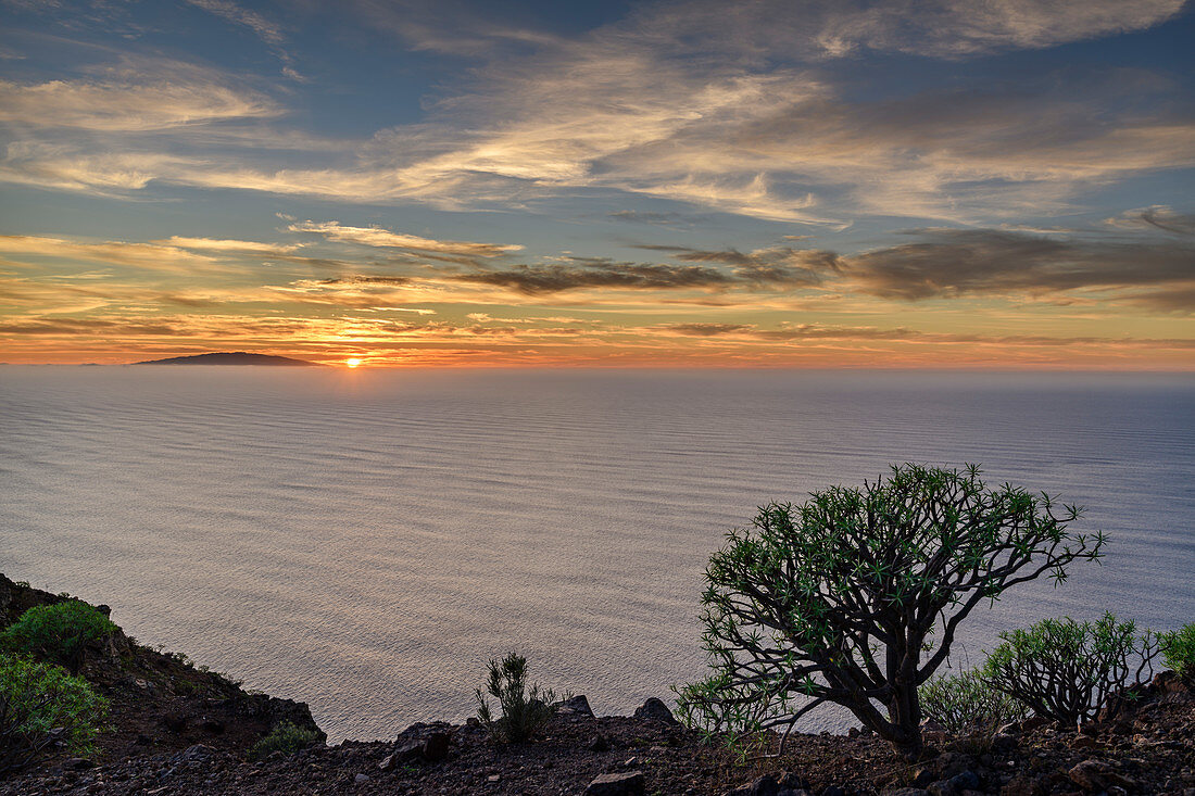 Sunset from La Merica with view to island El Hierro, from La Merica, La Gomera, Canary Islands, Canaries, Spain