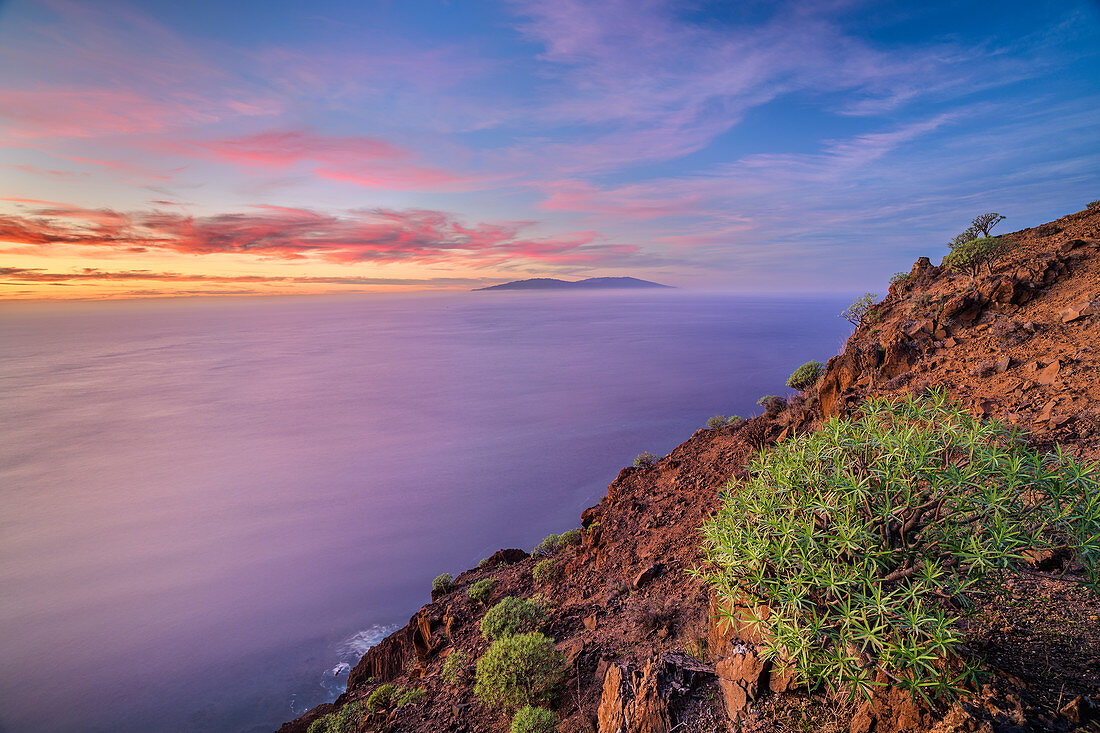 Cliff of La Merica with view to La Palma, La Merica, La Gomera, Canary Islands, Canaries, Spain