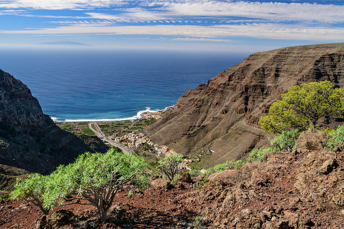 Blick von Las Pilas auf Valle Gran Rey und El Hierro, Las Pilas, La Gomera, Kanarische Inseln, Kanaren, Spanien