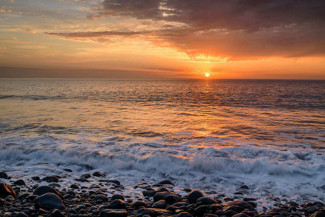 Sonnenuntergang am Strand, von Valle Gran Rey, La Gomera, Kanarische Inseln, Kanaren, Spanien