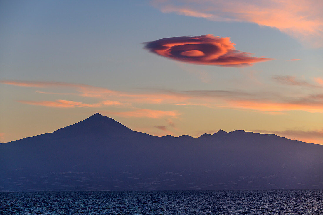 Cloud above Teneriffa with Teide, UNESCO world heritage Teide, from La Gomera, Canary Islands, Canaries, Spain