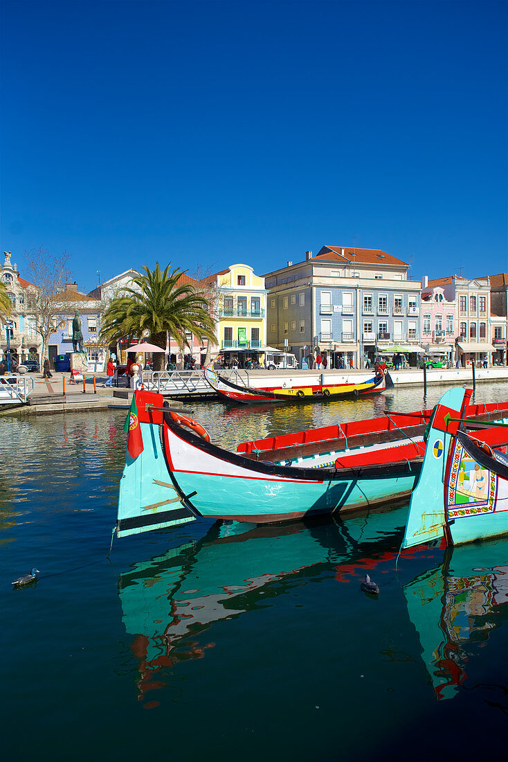 Colorfully painted boats on the canal in Aveiro, Beira Litoral, Portugal
