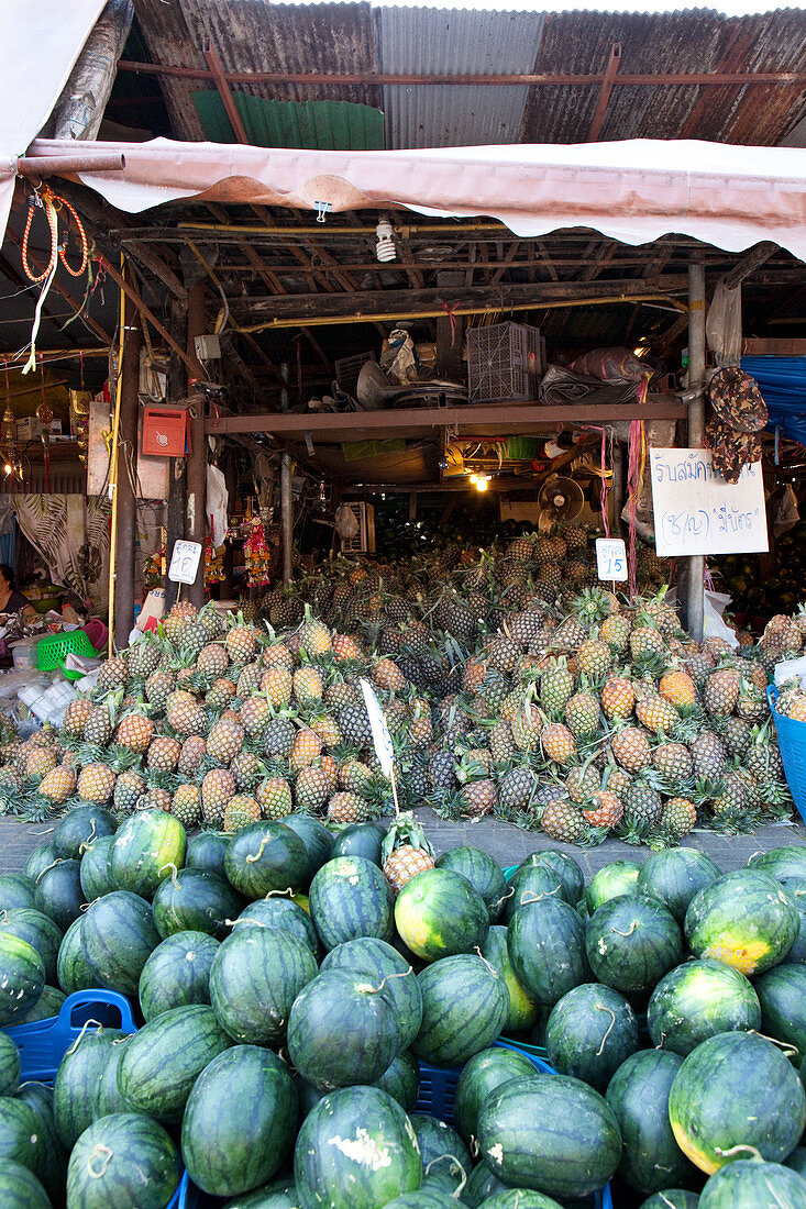 Wassermelonen und Ananas Geschäft in Chiang Mai, Chiang Mai, Thailand