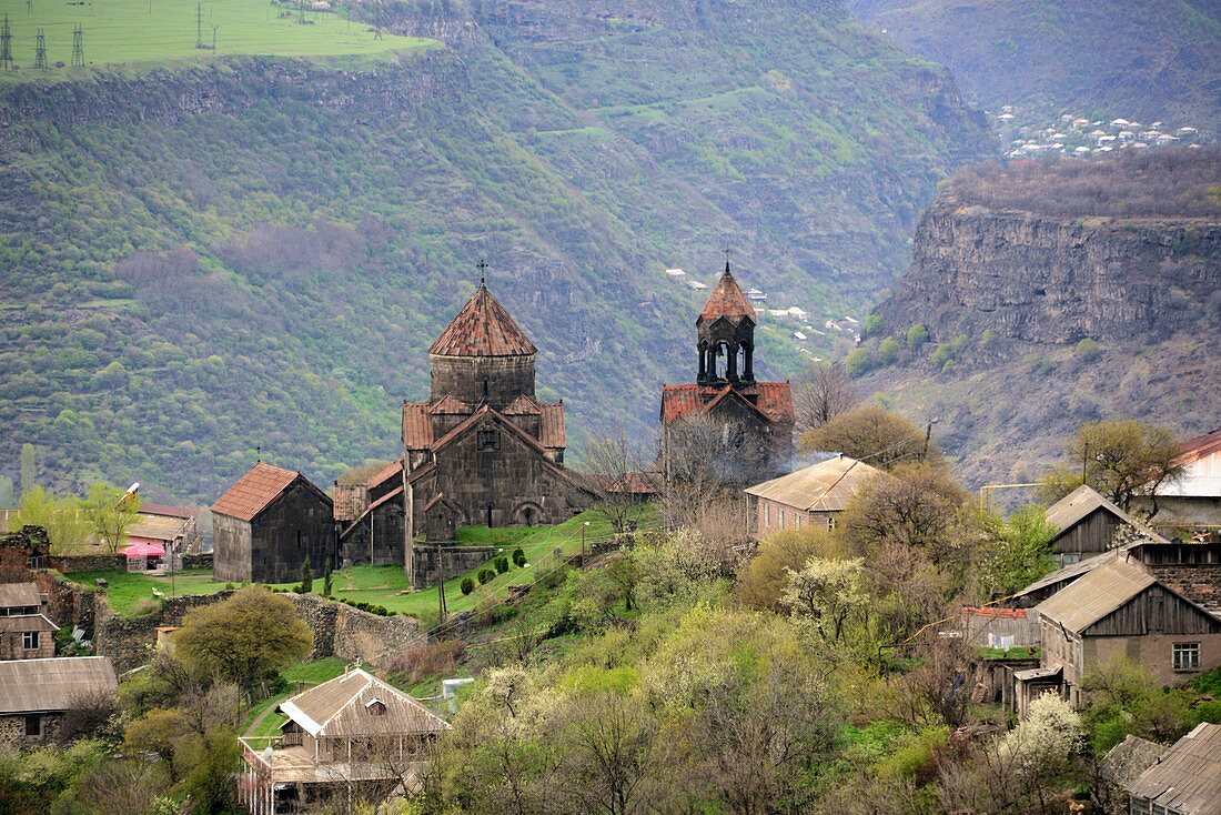 Farmhouses with Haghpat Monastery near Alverdi, Caucasus, North Armenia, Asia