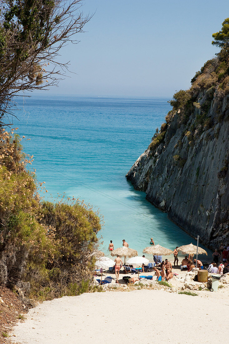 Xigia sulfur beach with hot sulfur springs on the beach, Bay of Xigia, Zakynthos, Ionian Islands, Greece