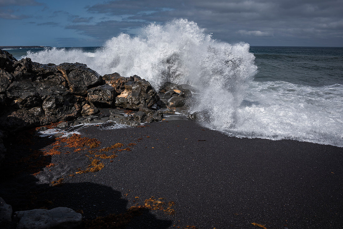 The Playa del Janubio is a natural beach with black sand. Janubio, Lanzarote, Canary Islands, Spain, Europe