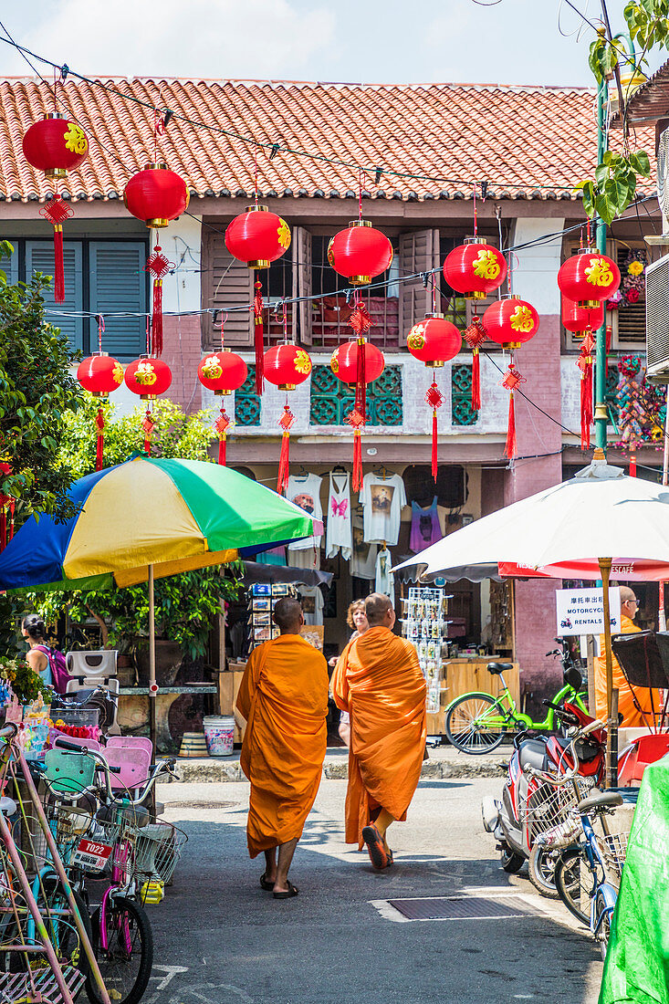 Monks in George Town, UNESCO World Heritage Site, Penang Island, Malaysia, Southeast Asia, Asia