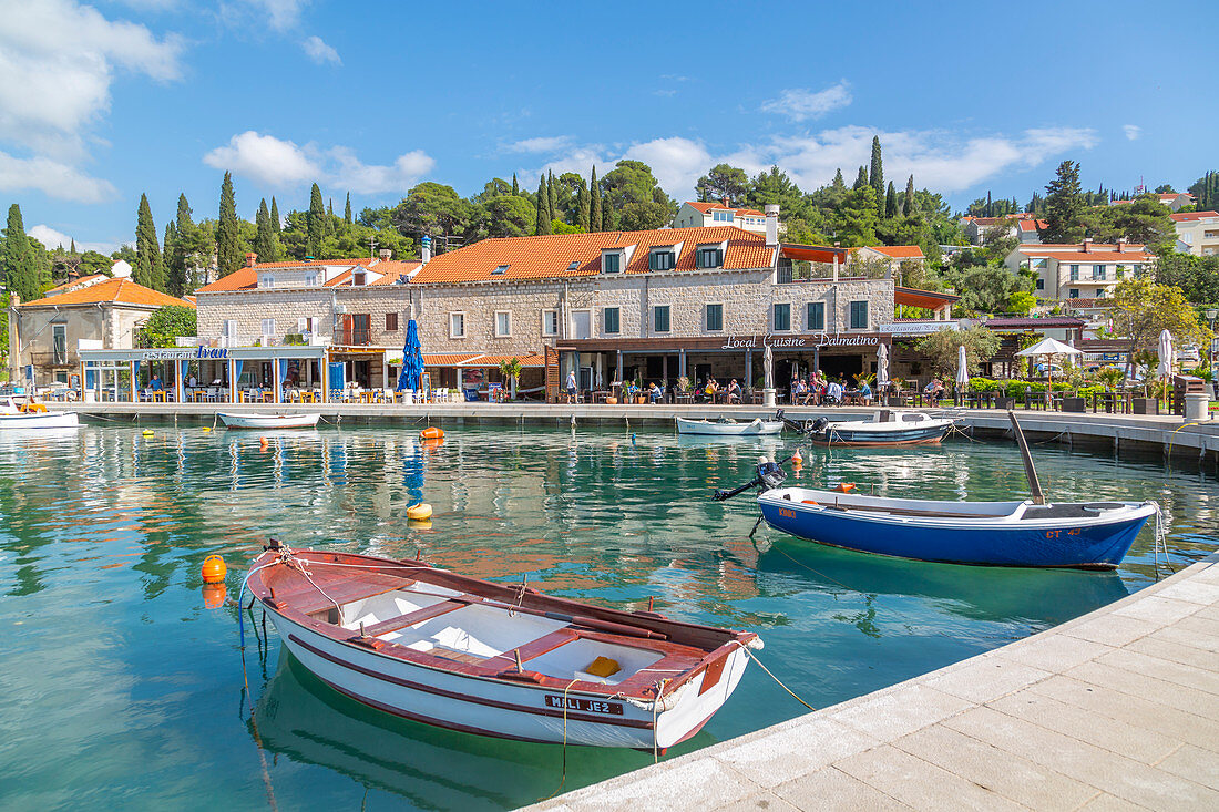 View of boats in the harbour in Cavtat on the Adriatic Sea, Cavtat, Dubrovnik Riviera, Croatia, Europe