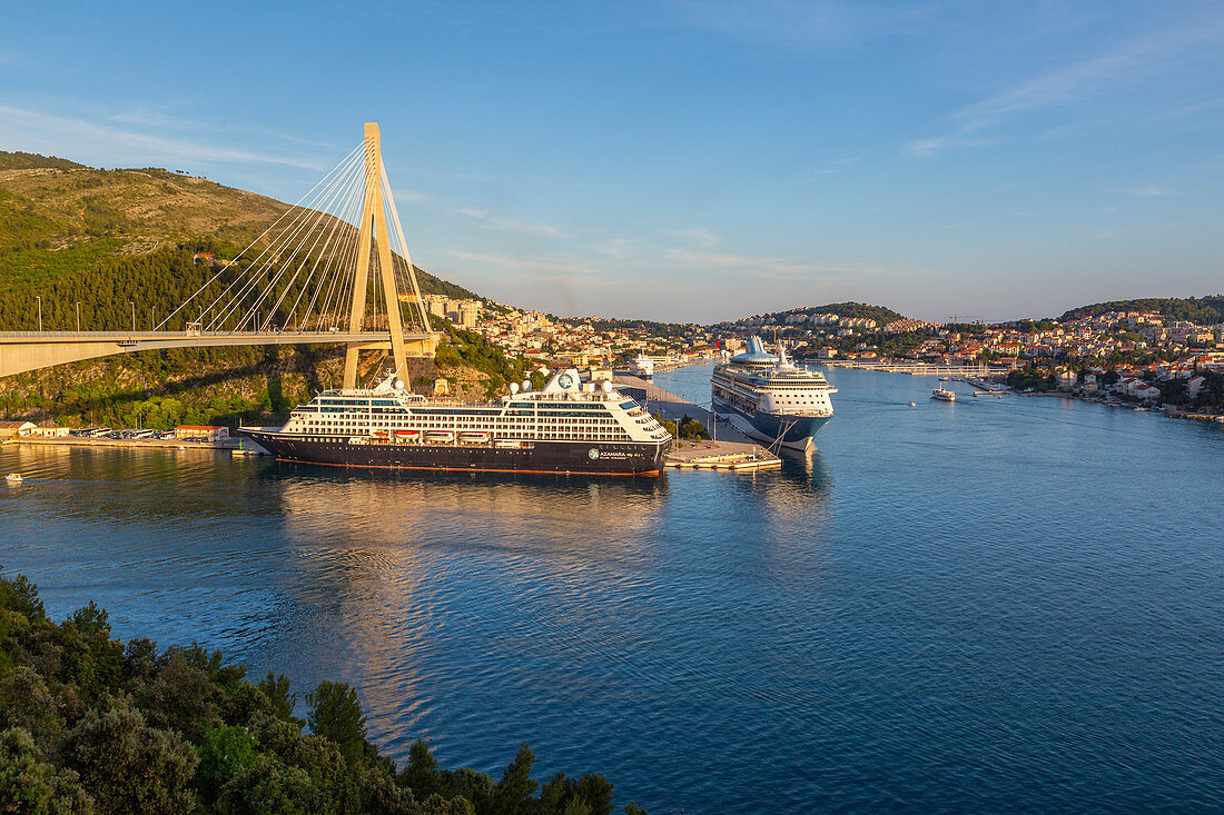 View of cruise ships in the Port of Dubrovnik, Dubrovnik Riviera, Croatia, Europe