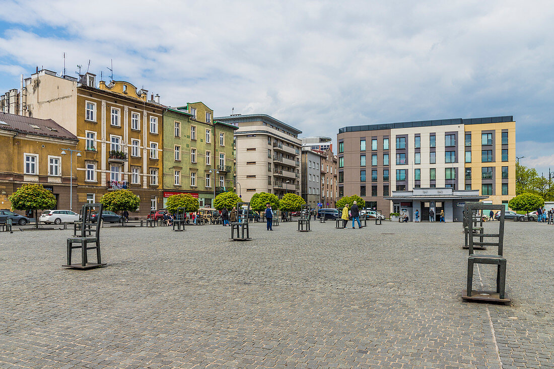 Heroes Square in the former historical Jewish ghetto in Podgorze, Krakow, Poland, Europe