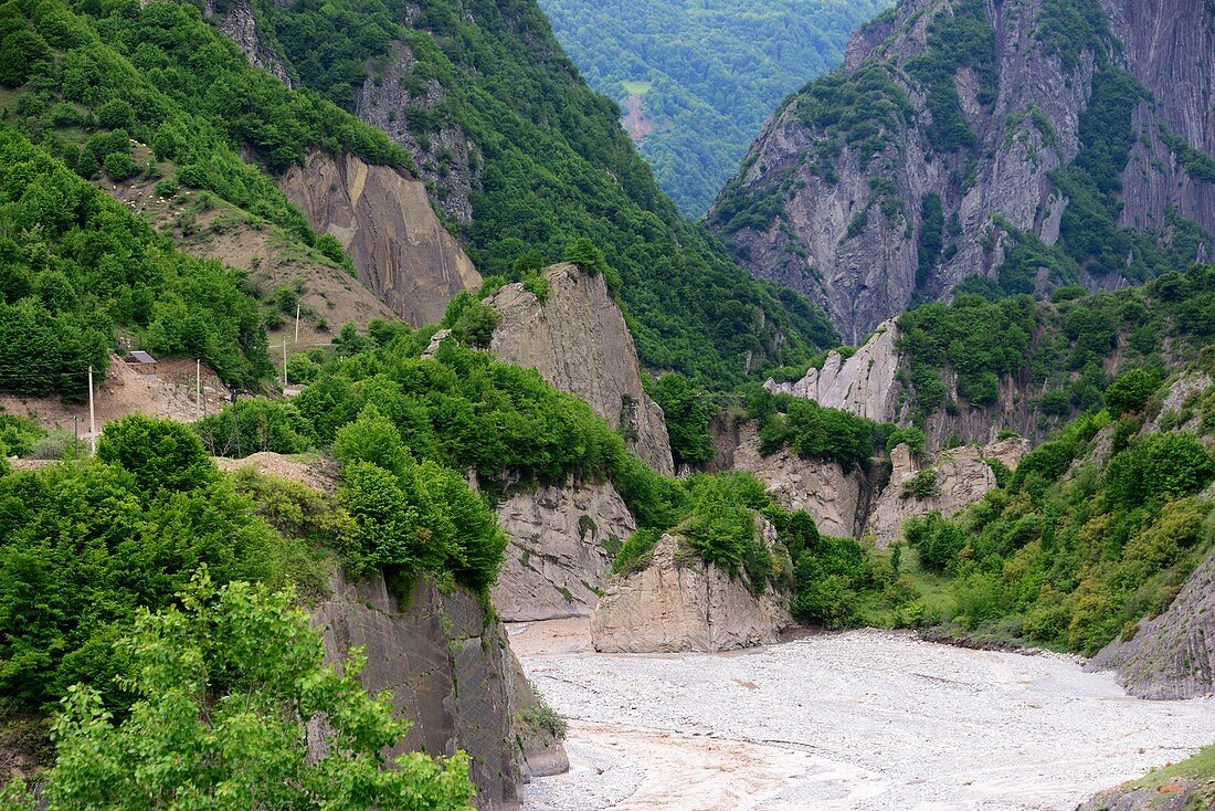 Landscape with river in Ismailli State Reserve, Azerbaijan, Asia