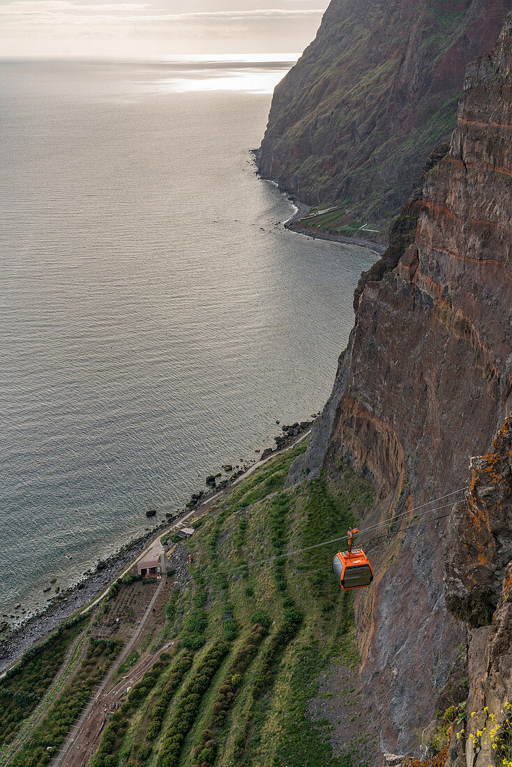 Cableway that takes people to Faja dos Padres. Quinta Grande, Madeira region, Portugal.