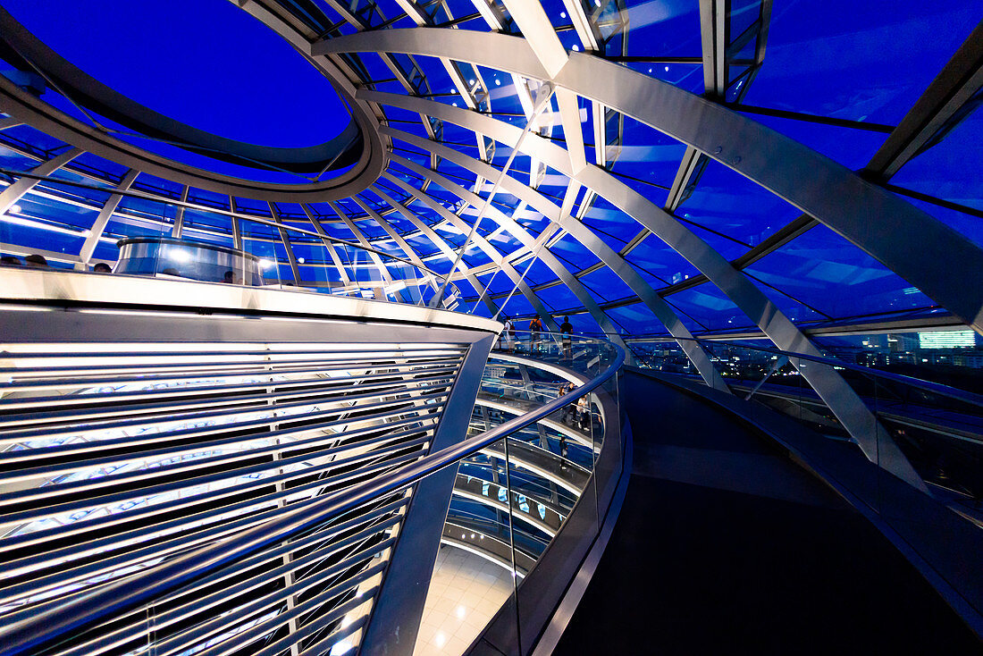 Night view of Reichstag Dome, Parliament building in Berlin, Germany, Europe