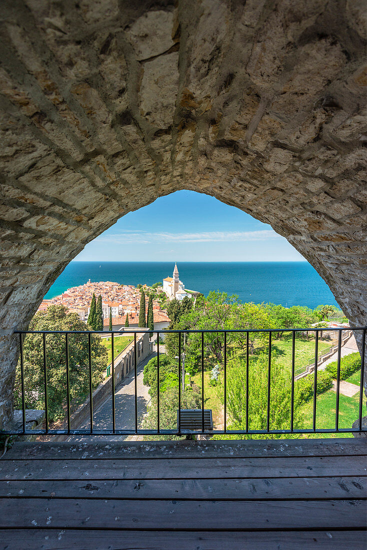 St. George's Parish Church viewed from Piran town walls, Piran, Istria, Slovenia