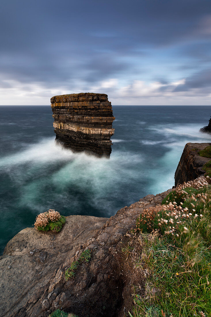 the cliffs of Downpatrick Head in summer day, country Mayo, Connaught province, West Ireland, Europe
