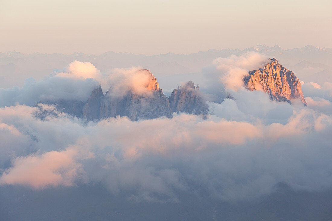 Sassolungo group from Punta Penia, Marmolada group, Dolomites, Canazei, Trento province, Trentino-Alto Adige, Italy