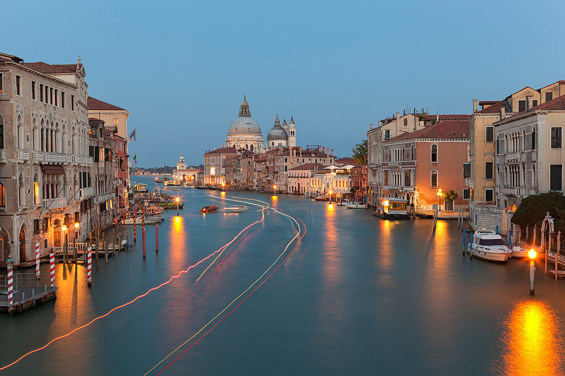 Santa Maria della Salute Basilica from Ponte dell?Accademia (Accademia Bridge) at sunset, Venice, Veneto, Italy