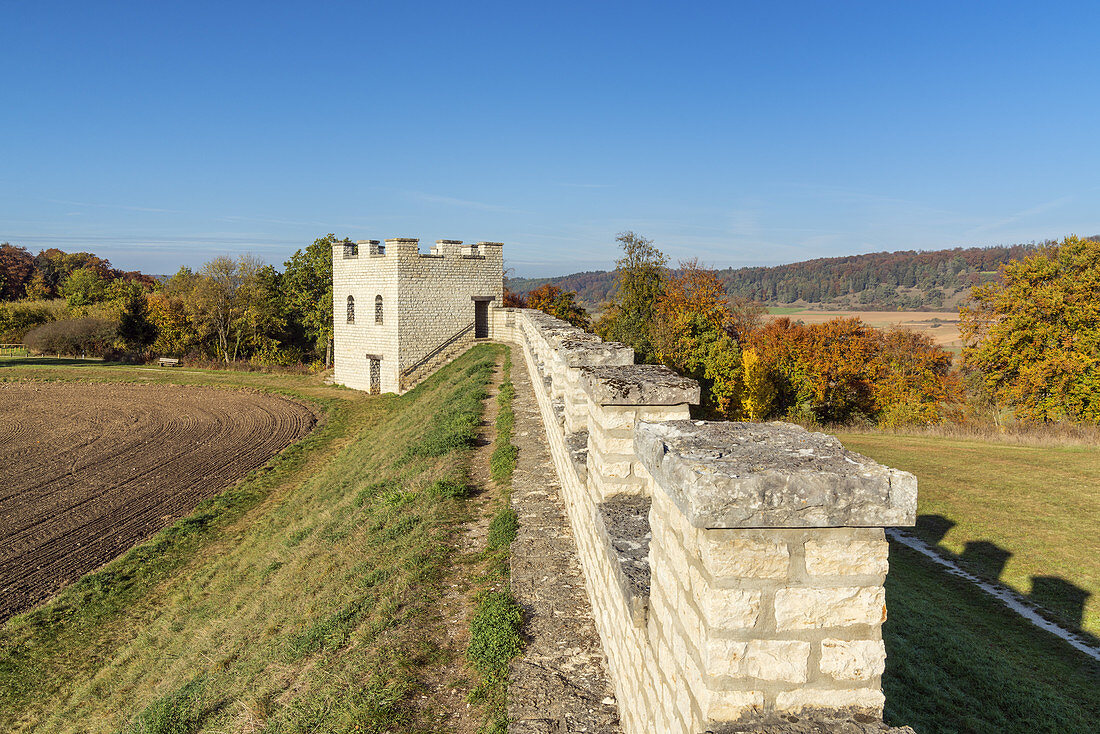 Roman fort's Roman fort Vetoniana in the Altmühltal, Pfünz, Naturpark Altmühltal, Upper Bavaria, Bavaria
