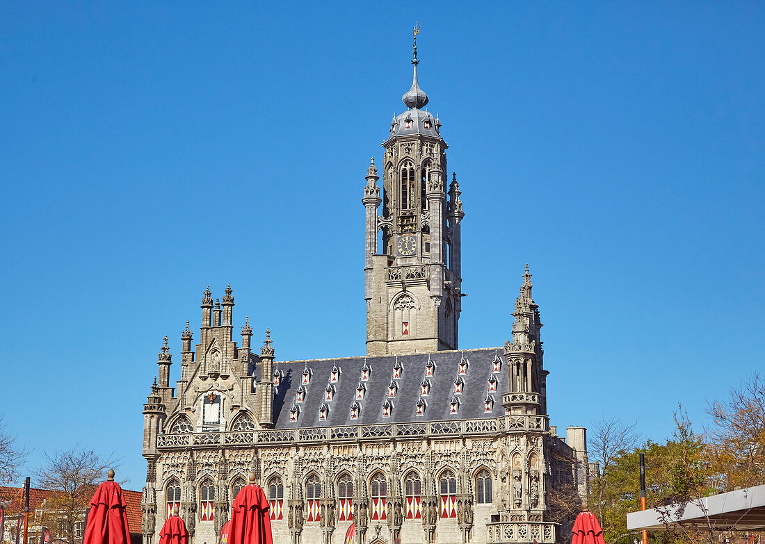 Town Hall (Stadhuis) at the market in Middelburg, Walcheren peninsula, Zeeland province, North Sea, Netherlands, Holland