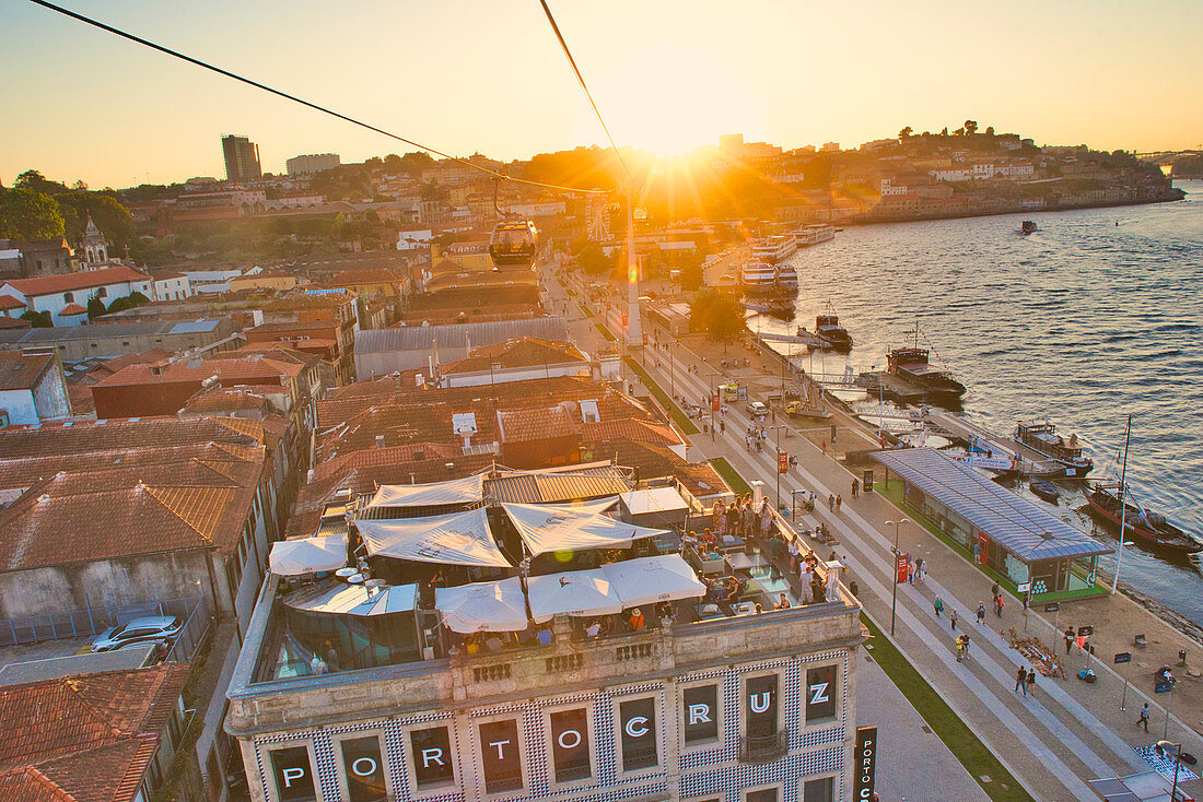 View from the cable car over the Douro and Vila Nova de Gaia, Porto, Portugal
