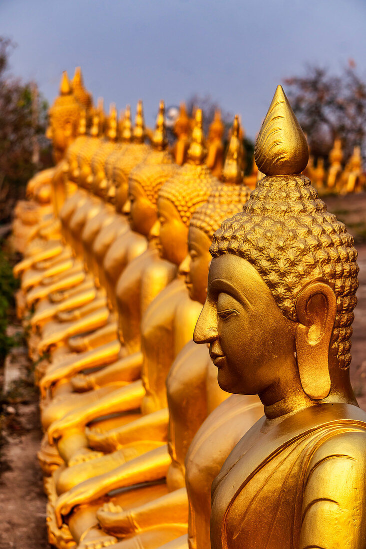 Golden Buddha statues, Wat Phu Salao, Champasak, Pakse, Laos