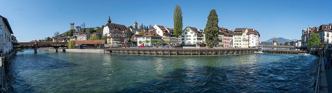 Panorama on the river Reuss in Lucerne, Switzerland