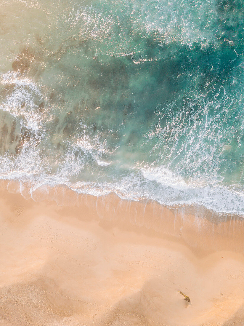 Aerial view from above ocean beach, West Coast, Lisbon, Portugal